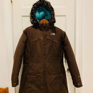 Women’s The North Face Hyvent Long Down Parka Jacket Hood Size Large HEAVY Duty
